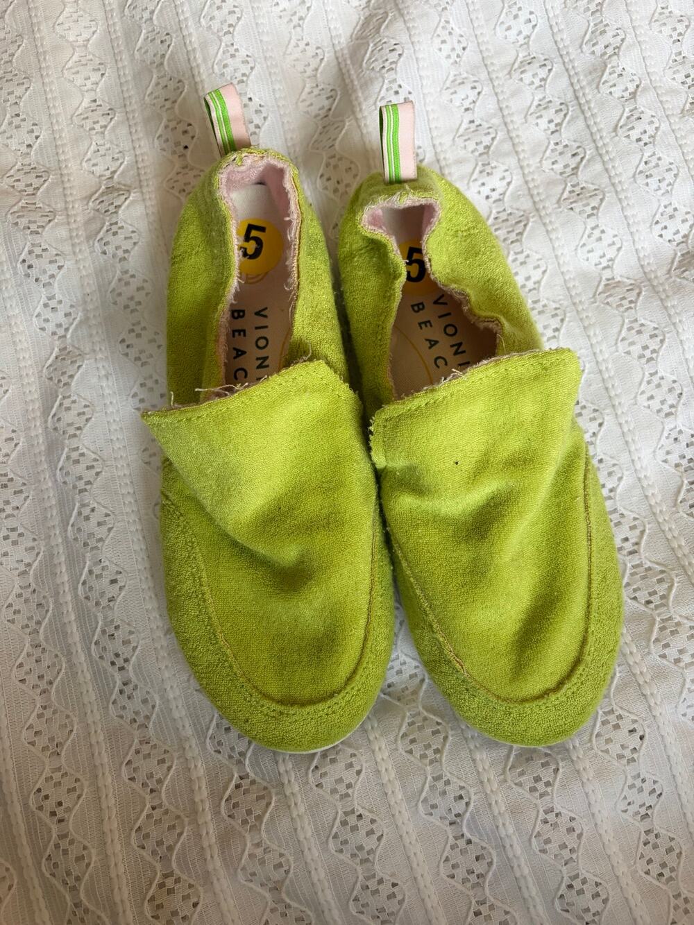 Vionic Beach Malibu Terry Cloth Slip On Shoes Lime Green Women's Size 5 Comfort